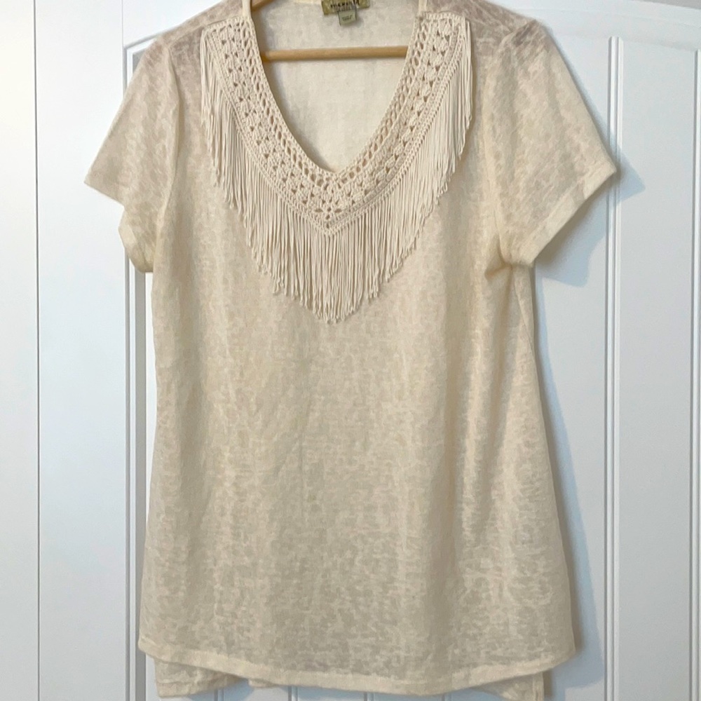 ONE WORLD Cream Fringe Top